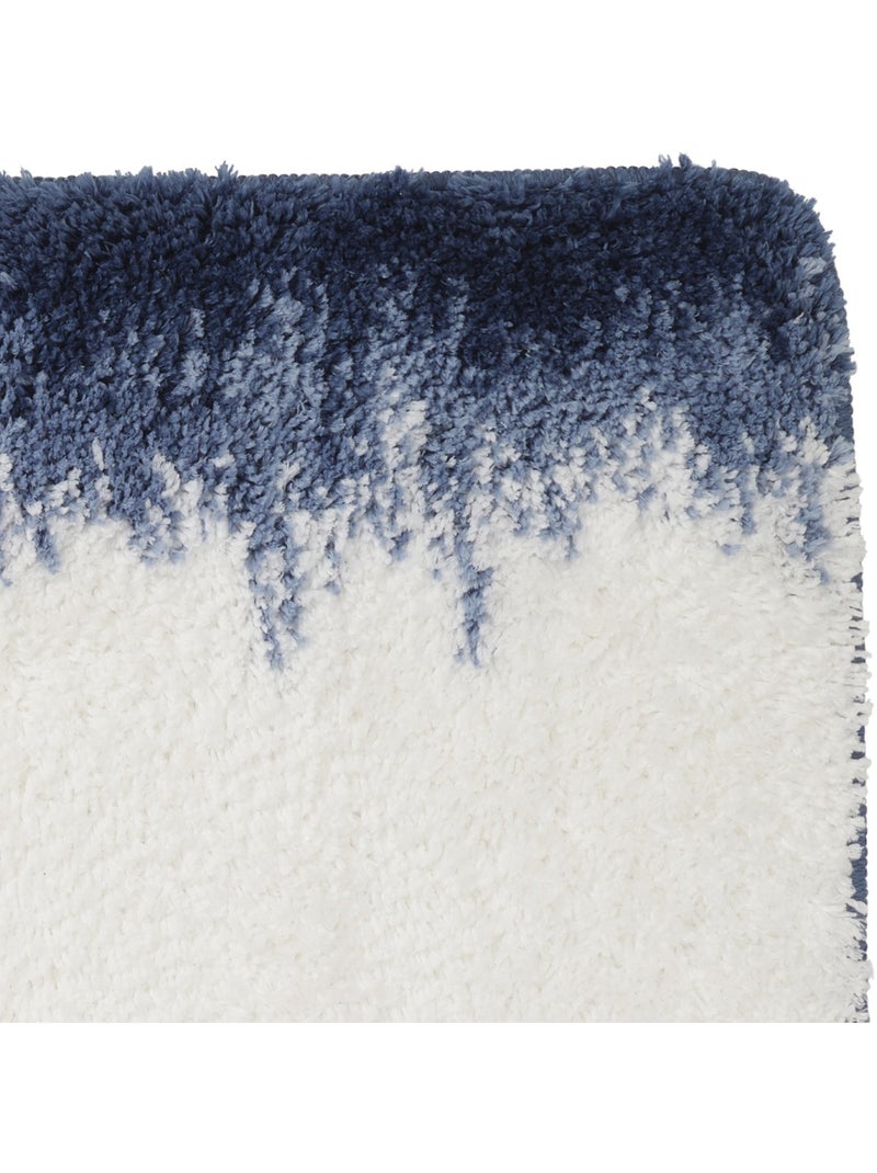 Tapis de bain antidérapant en polyester Ilyes 60 x 120 cm – Guy Levasseur Bleu Blanc Blanc - Kiabi