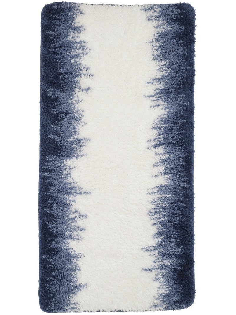 Tapis de bain antidérapant en polyester Ilyes 60 x 120 cm – Guy Levasseur Bleu Blanc Blanc - Kiabi