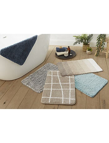 Tapis de bain antidérapant Guy Levasseur taupe à carreaux 50 x 80 cm