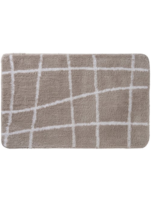 Tapis de bain antidérapant Guy Levasseur taupe à carreaux 50 x 80 cm - Kiabi