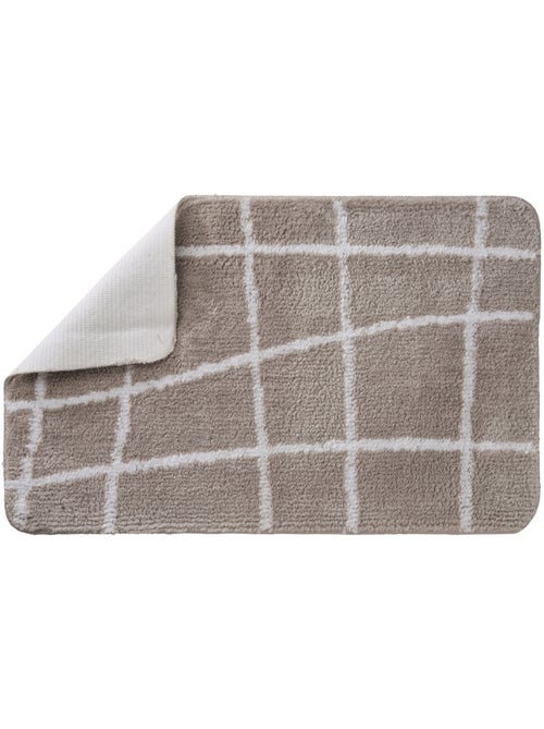 Tapis de bain antidérapant Guy Levasseur taupe à carreaux 50 x 80 cm - Kiabi