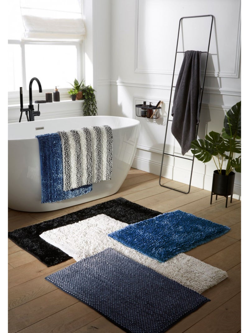 Tapis de bain bicolore bouclette polyester antidérapant 50 x 80 cm Guy Levasseur Bleu - Kiabi