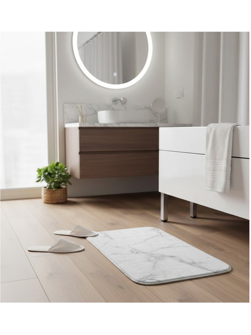 Tapis de bain Collection Marbre Blanc - Kiabi