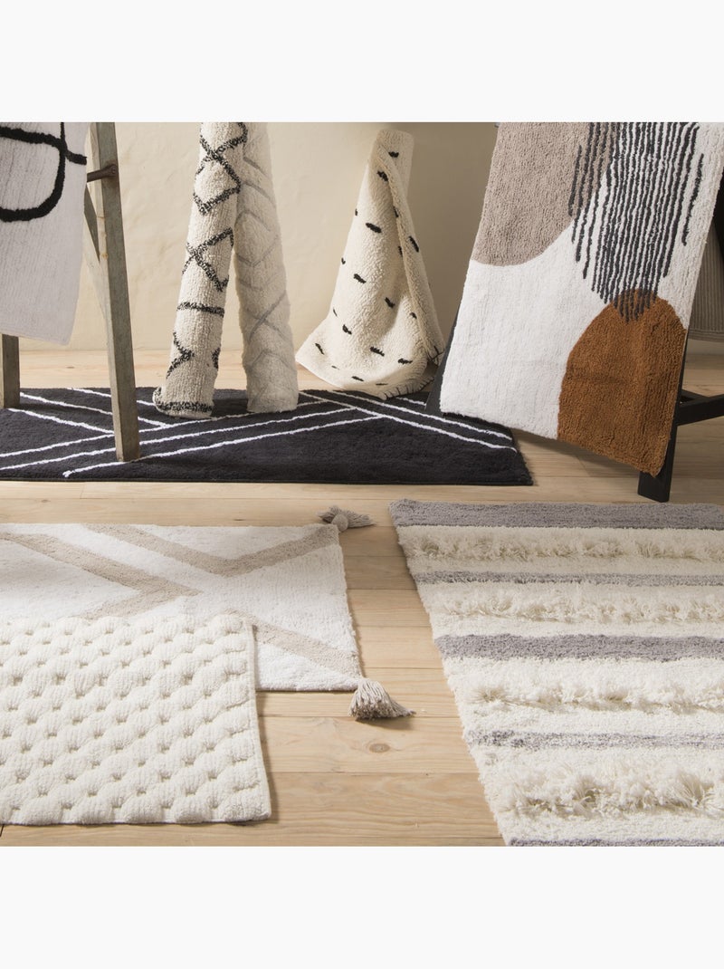 Tapis de bain décoratif en coton touffeté antidérapant 60 x 120 cm - Guy Levasseur Blanc Gris Gris - Kiabi