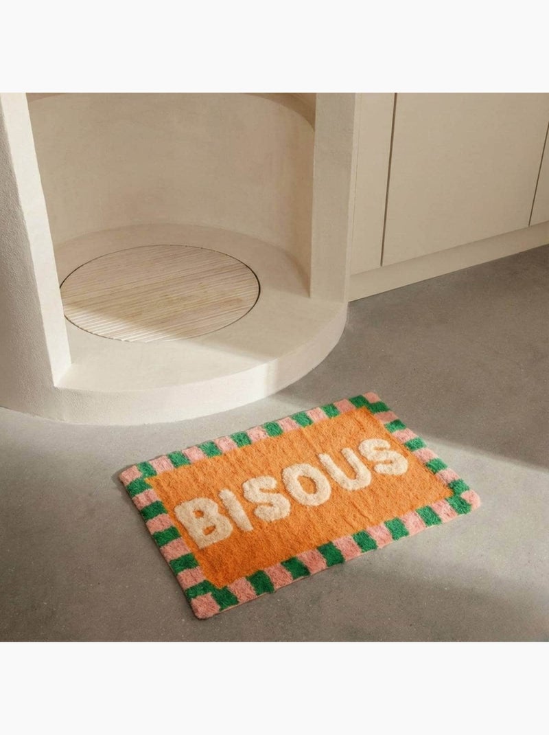 Tapis de bain en coton brodé bisous 50x80cm Orange - Kiabi