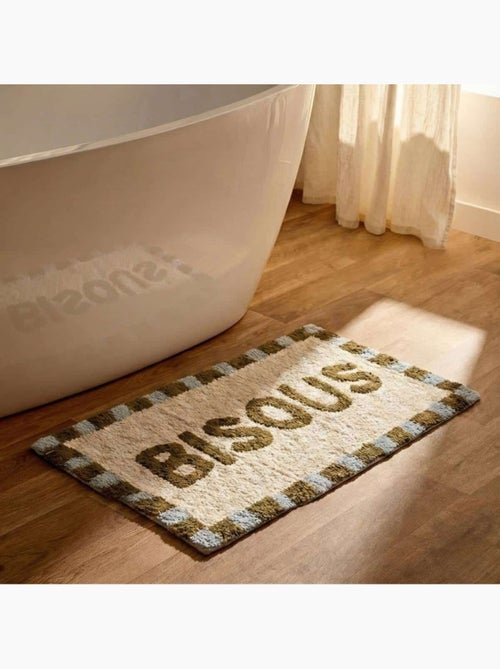 Tapis de bain en coton brodé bisous 50x80cm - Kiabi