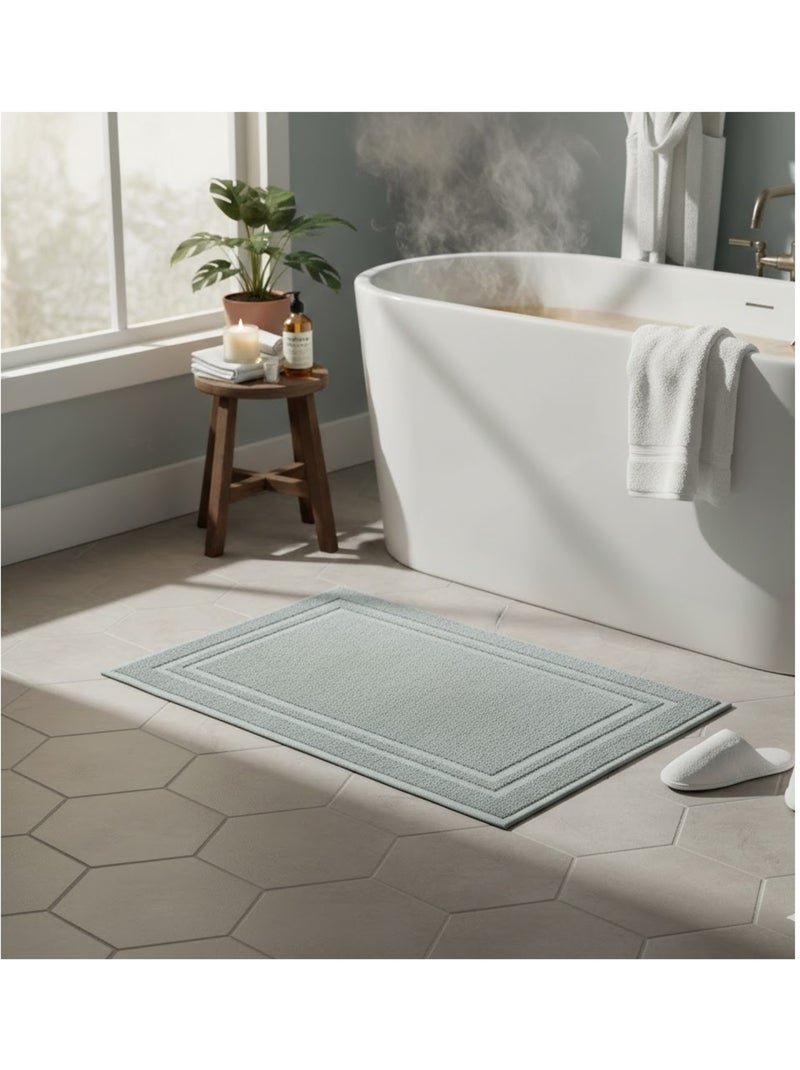 Tapis de bain en coton Lilas Vert amande/Mauve/Marine - Kiabi