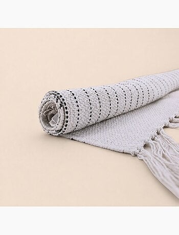 Tapis de bain en coton motifs géométriques à franges 50x80cm