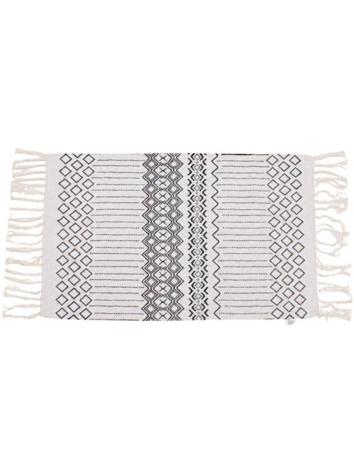 Tapis de bain en coton motifs géométriques à franges 50x80cm - Kiabi