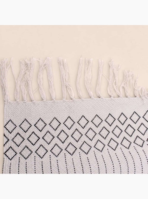 Tapis de bain en coton motifs géométriques à franges 50x80cm - Kiabi