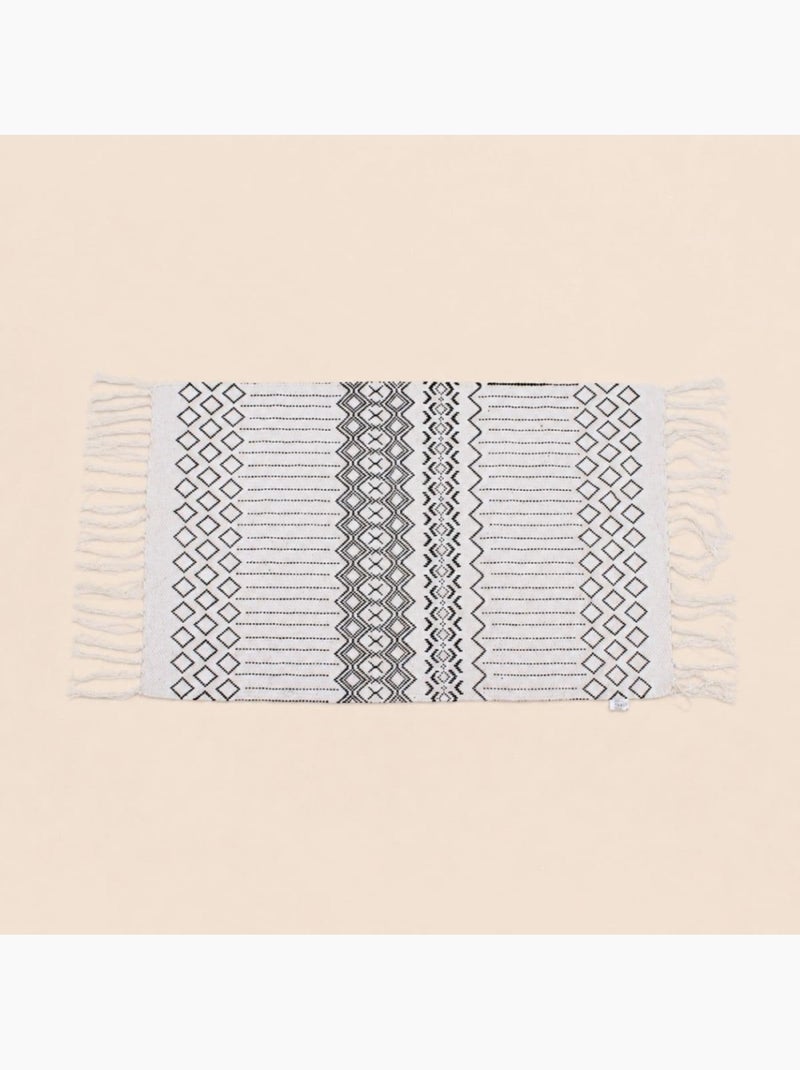 Tapis de bain en coton motifs géométriques à franges 50x80cm Blanc - Kiabi