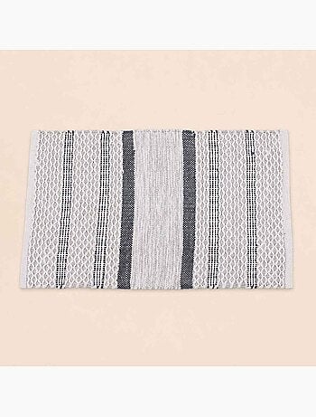 Tapis de bain en coton rayé gris 50x80cm