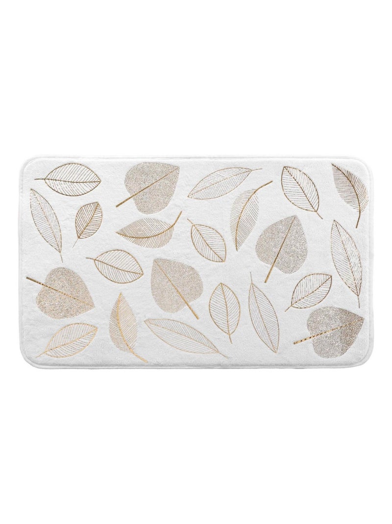Tapis de Bain Joya Feuilles Dorées Blanc - Kiabi