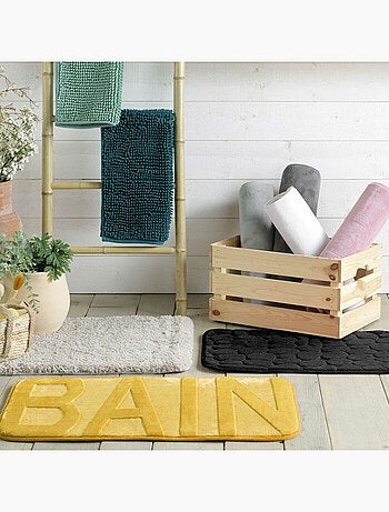 Tapis de bain microfibre unie relief