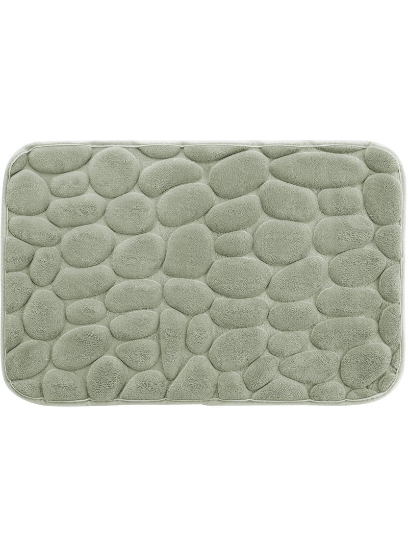 Tapis de bain microfibre unie relief Vert Sauge - Kiabi