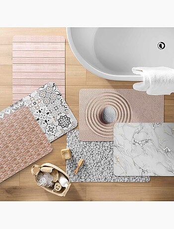 Tapis de bain ultra-absorbant imprimé galet antidérapant