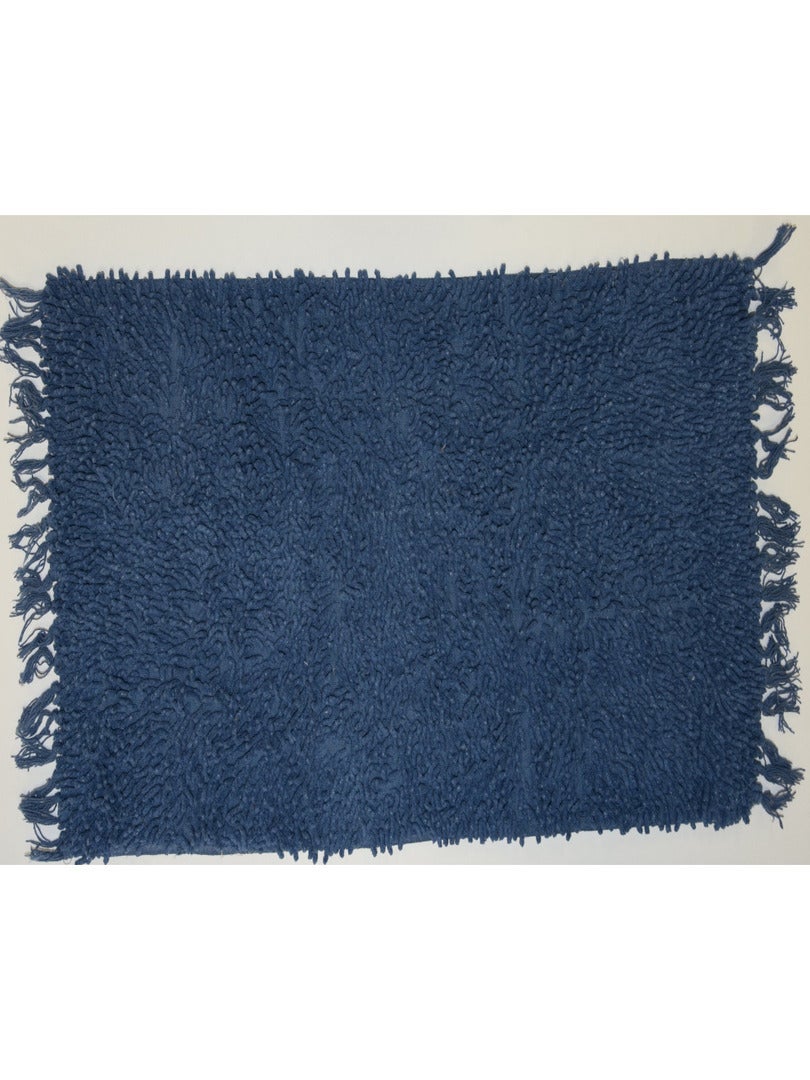 Tapis De Bain Uni Coton 50x70cm Shaggy Bleu marine - Kiabi