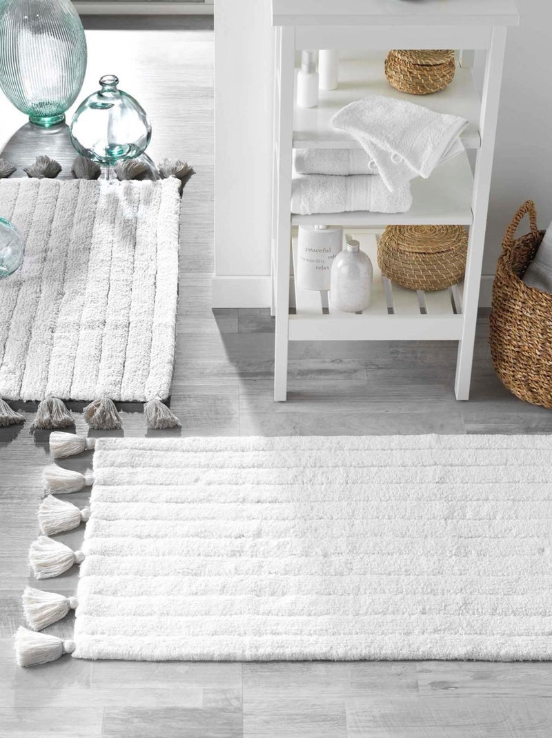 Tapis de bain uni et à pompons Blanc - Kiabi
