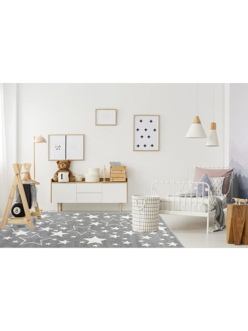 Tapis de chambre enfant effet 3D Geomet Argenté - Kiabi