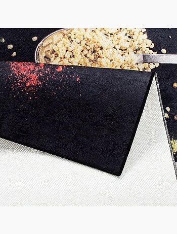 Tapis de Cuisine Antidérapant Design Épices - 50x180 / Noir