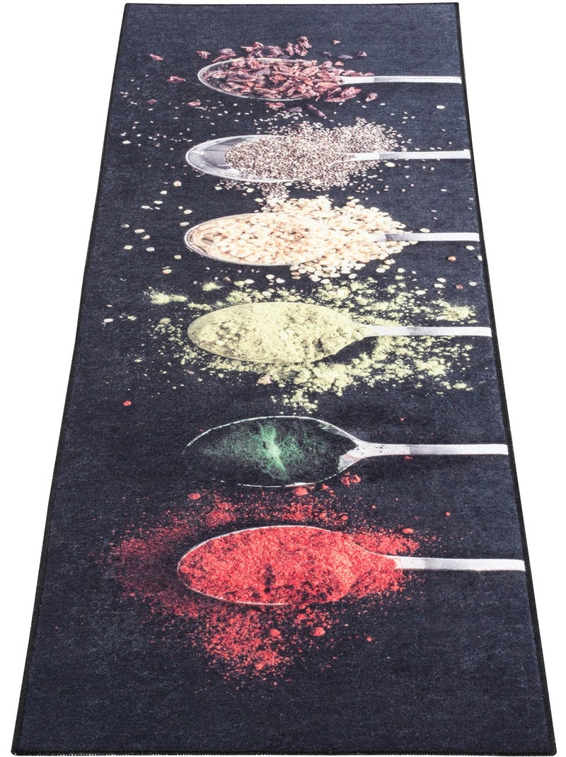 Tapis de Cuisine Antidérapant Design Épices Noir - Kiabi
