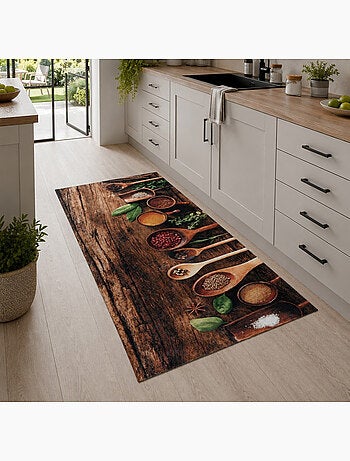 Tapis de Cuisine Antidérapant Epices sur Bois - 120x170 / Multicolore