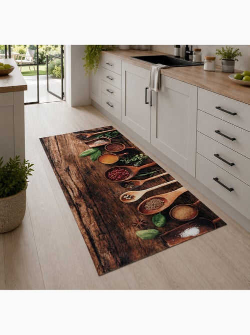 Tapis de Cuisine Antidérapant Epices sur Bois - 120x170 / Multicolore - Kiabi Tapis de Cuisine Antidérapant Epices sur Bois - 120x170 / Multicolore - Kiabi