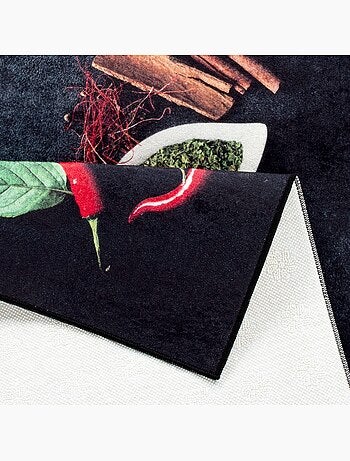 Tapis de Cuisine Antidérapant Motif Épices & Piments - 50x180 / Noir