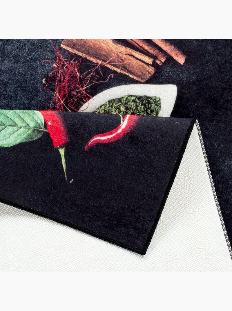 Tapis de Cuisine Antidérapant Motif Épices & Piments - 50x180 / Noir Noir - Kiabi