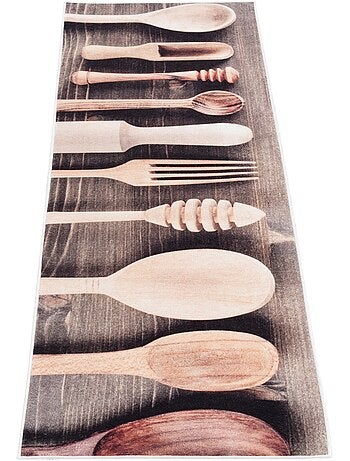 Tapis de Cuisine Antidérapant Motif Ustensiles Bois - 50x180 / Beige