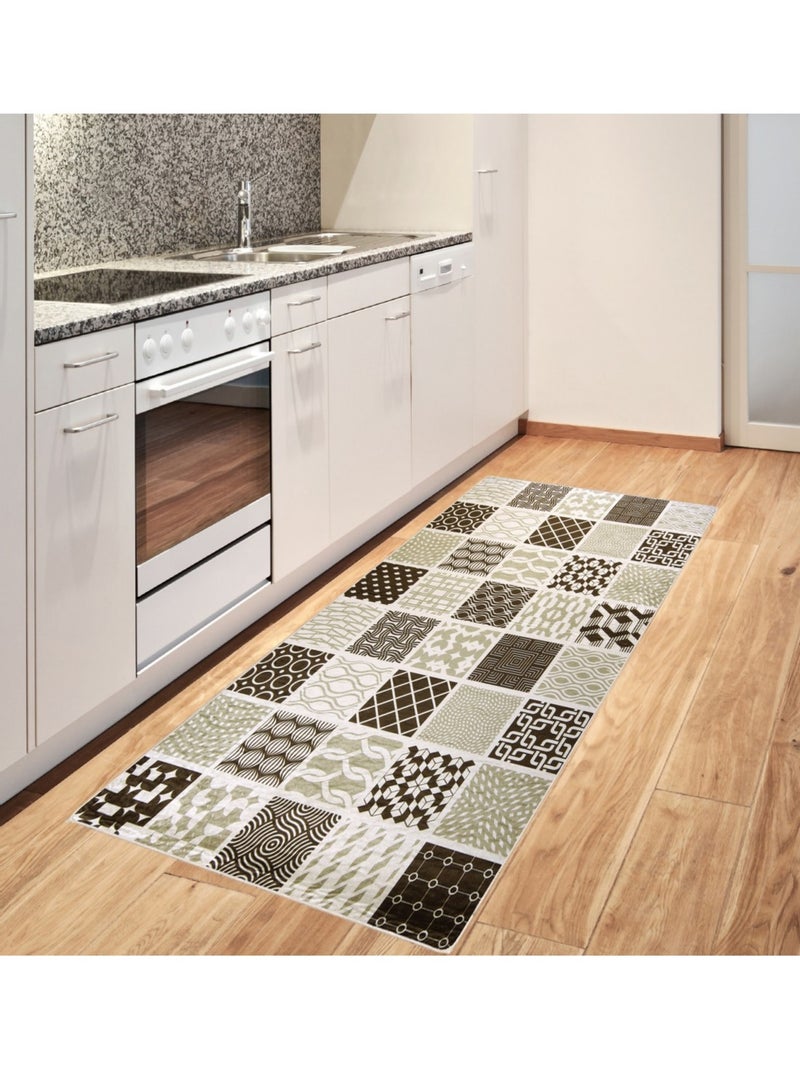 Tapis de Cuisine Carreaux de Ciment Marron - Kiabi