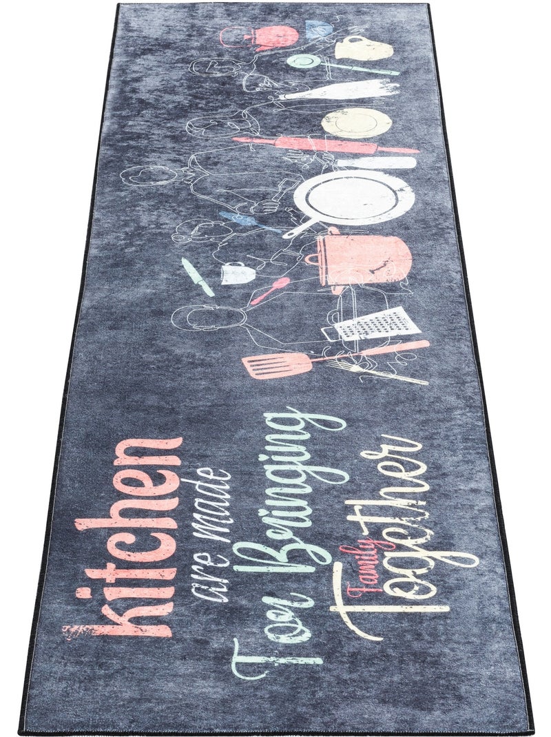 Tapis de Cuisine "Family Together" Noir - Kiabi