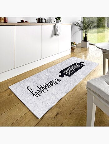 Tapis de Cuisine "Happiness is Homemade" - 50x180 / Gris