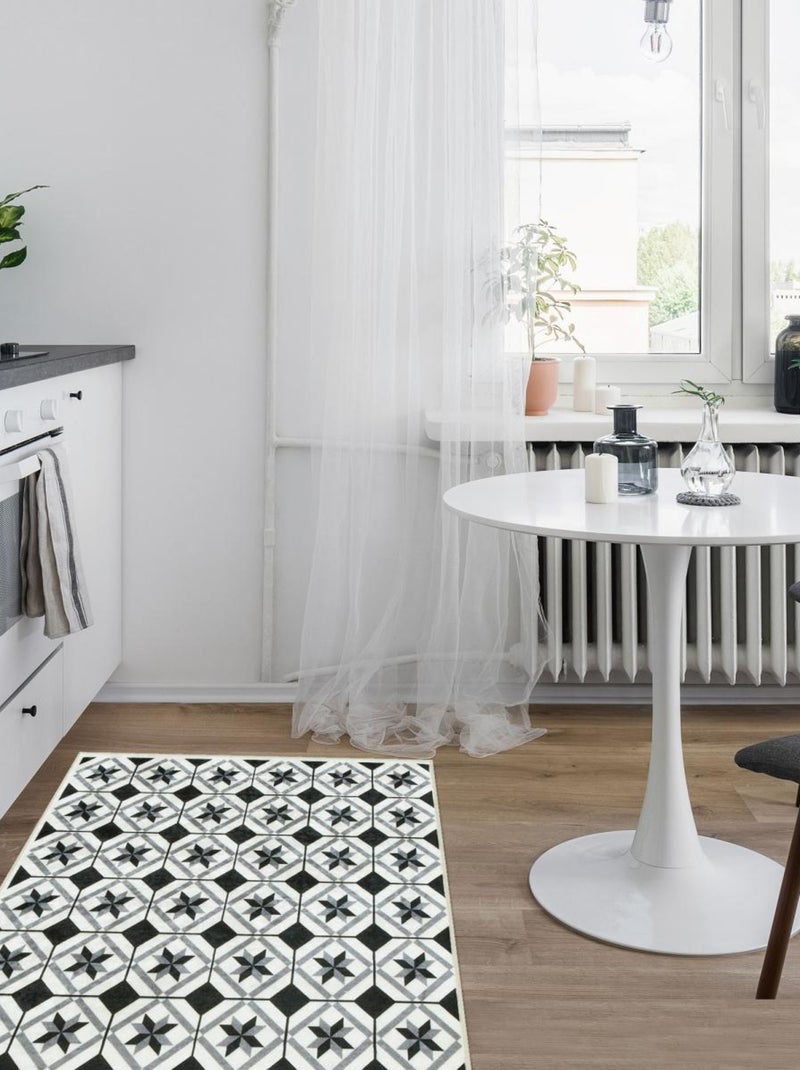 Tapis de cuisine imprimé carreaux de ciment noir et blanc Noir - Kiabi