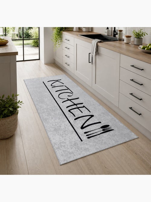 Tapis de cuisine "kitchen" gris/noir - 80x200 / gris - Kiabi Tapis de cuisine "kitchen" gris/noir - 80x200 / gris - Kiabi