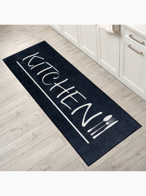 Tapis de Cuisine "KITCHEN" Noir - 80x150 / Noir - Kiabi Tapis de Cuisine "KITCHEN" Noir - 80x150 / Noir - Kiabi
