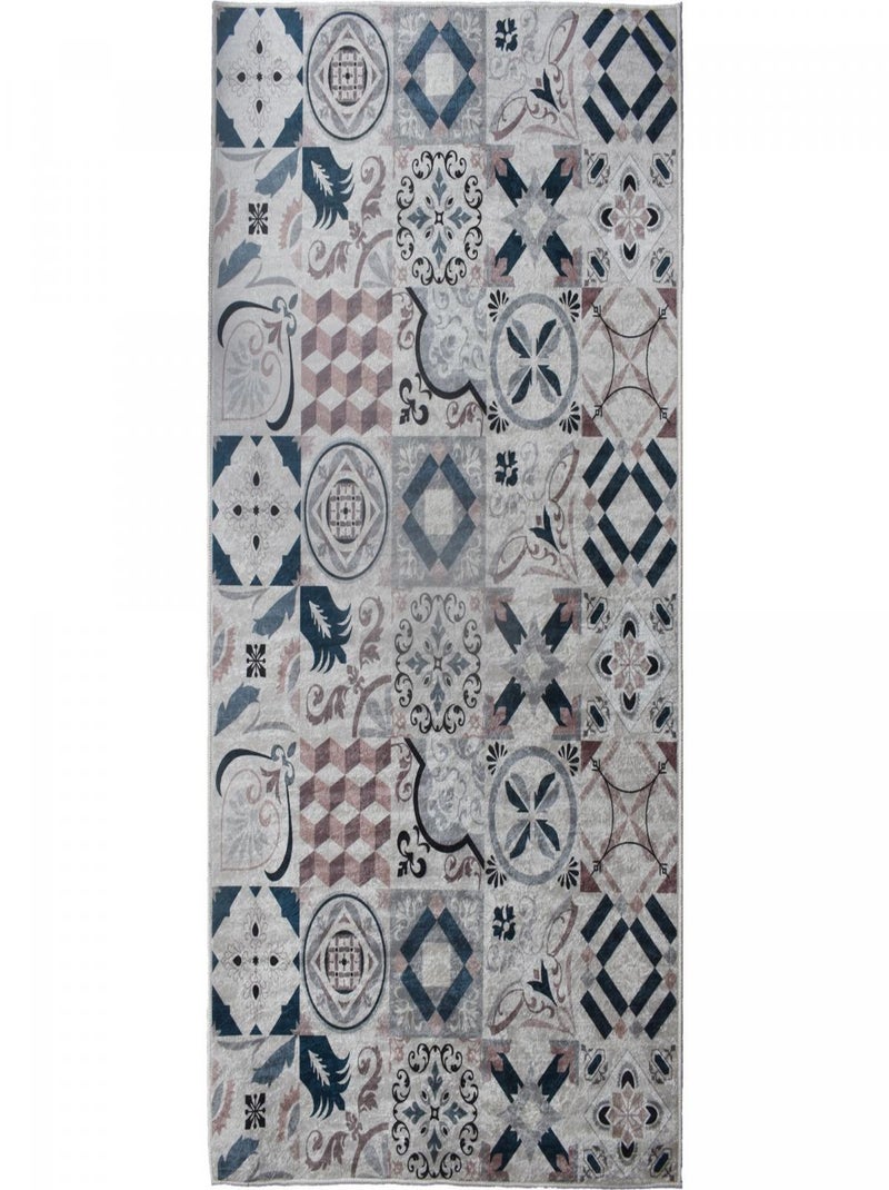 Tapis de cuisine motif carreaux de ciment LYN11 CAROMENT A Ecru - Kiabi