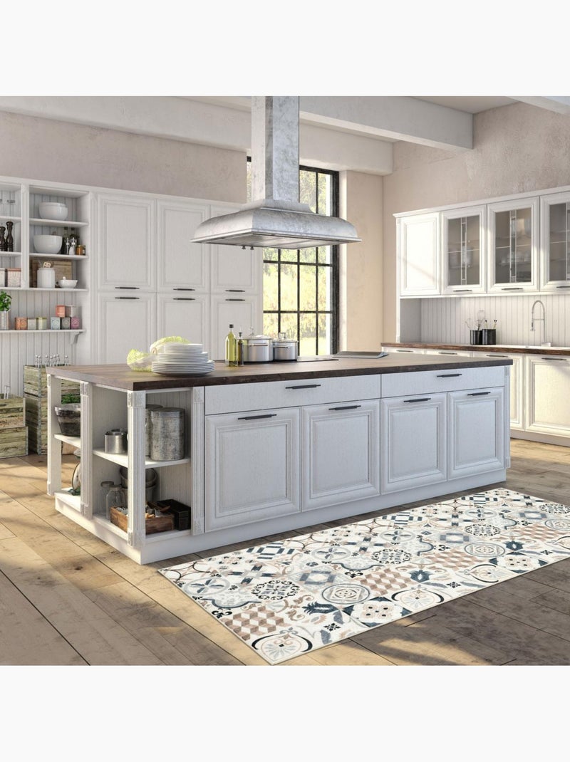 Tapis de cuisine motif carreaux de ciment LYN11 CAROMENT A Ecru - Kiabi
