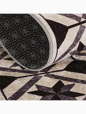 Tapis de cuisine motif carreaux de ciment LYN11 N&B