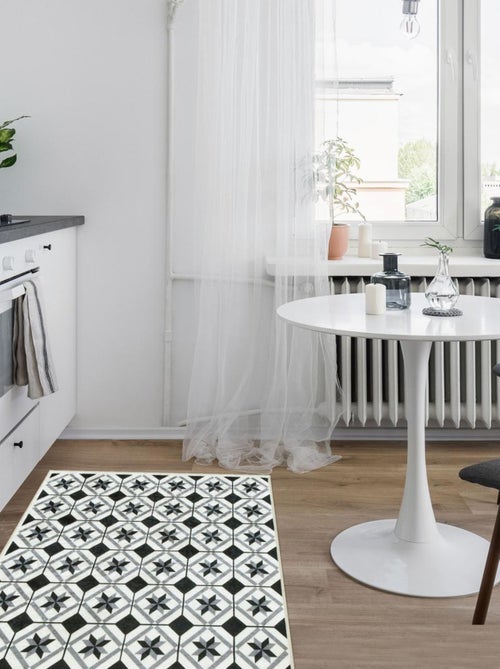 Tapis de cuisine motif carreaux de ciment LYN11 N&B - Kiabi