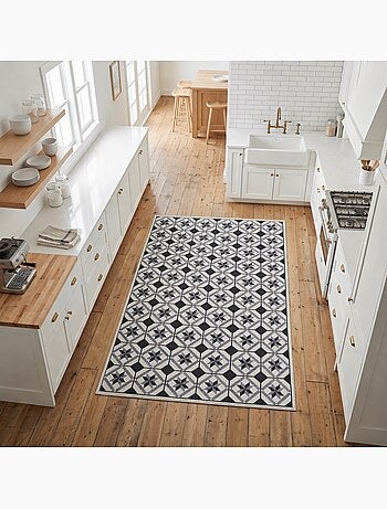 Tapis de cuisine motif carreaux de ciment lyn11 n&b