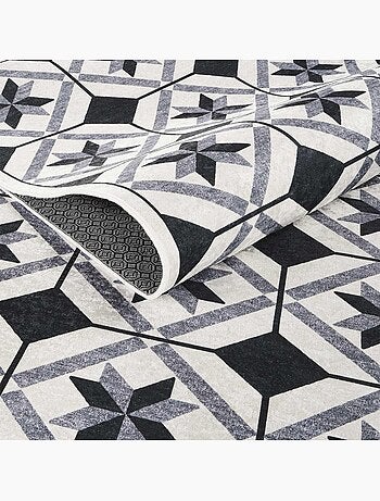 Tapis de cuisine motif carreaux de ciment lyn11 n&b