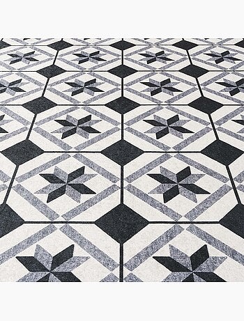 Tapis de cuisine motif carreaux de ciment lyn11 n&b