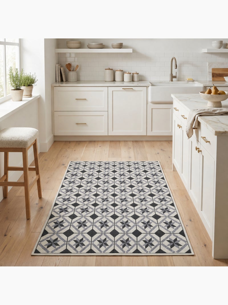 Tapis de cuisine, motif géométrique kilim tissé, lyn11 n&b Blanc - Kiabi