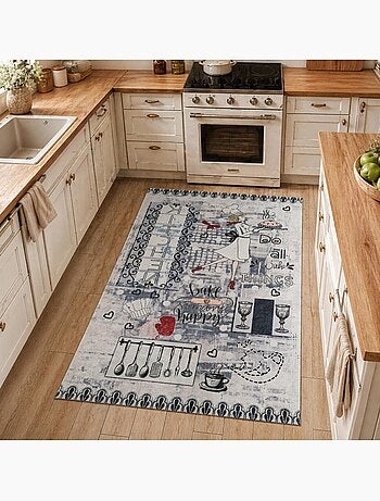 Tapis de cuisine, motif texte kilim tissé, lavable en machine lyn11 chef