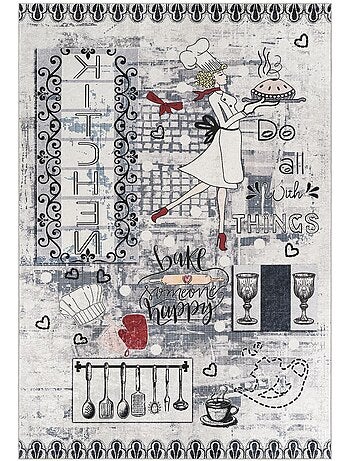 Tapis de cuisine, motif texte kilim tissé, lavable en machine lyn11 chef