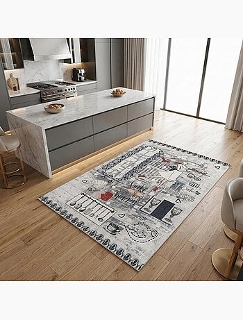 Tapis de cuisine, motif texte kilim tissé, lavable en machine lyn11 chef