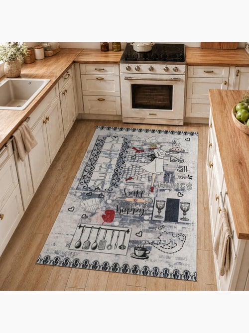 Tapis de cuisine, motif texte kilim tissé, lavable en machine lyn11 chef - Kiabi