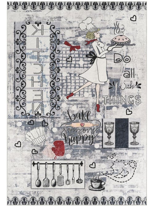 Tapis de cuisine, motif texte kilim tissé, lavable en machine lyn11 chef - Kiabi