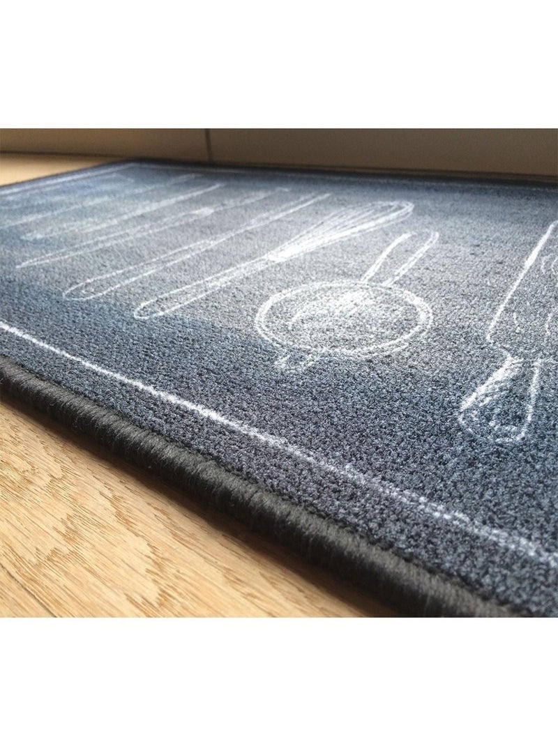 Tapis De Cuisine Noir Motif Couverts gris anthracite - Kiabi